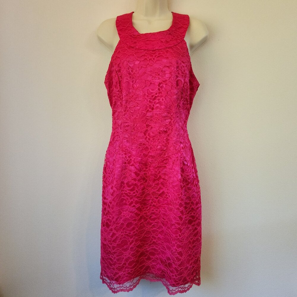 Vtg Gunne Sax Jessica Mcclintock Cocktail Midi Dress S/M Hot Pink Classic Glam